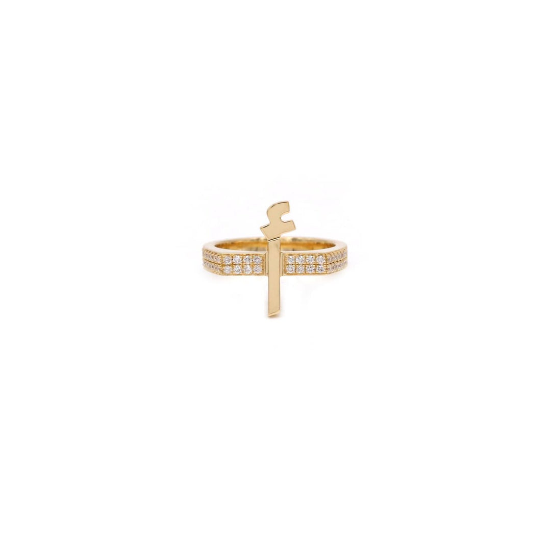 Flat Top Initial Pinki Ring - Yellow Gold - HIBA JABER