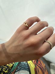 Flat Top Initial Pinki Ring - Yellow Gold - HIBA JABER