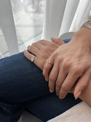 Flat Top Initial Pinki Ring - Yellow Gold - HIBA JABER