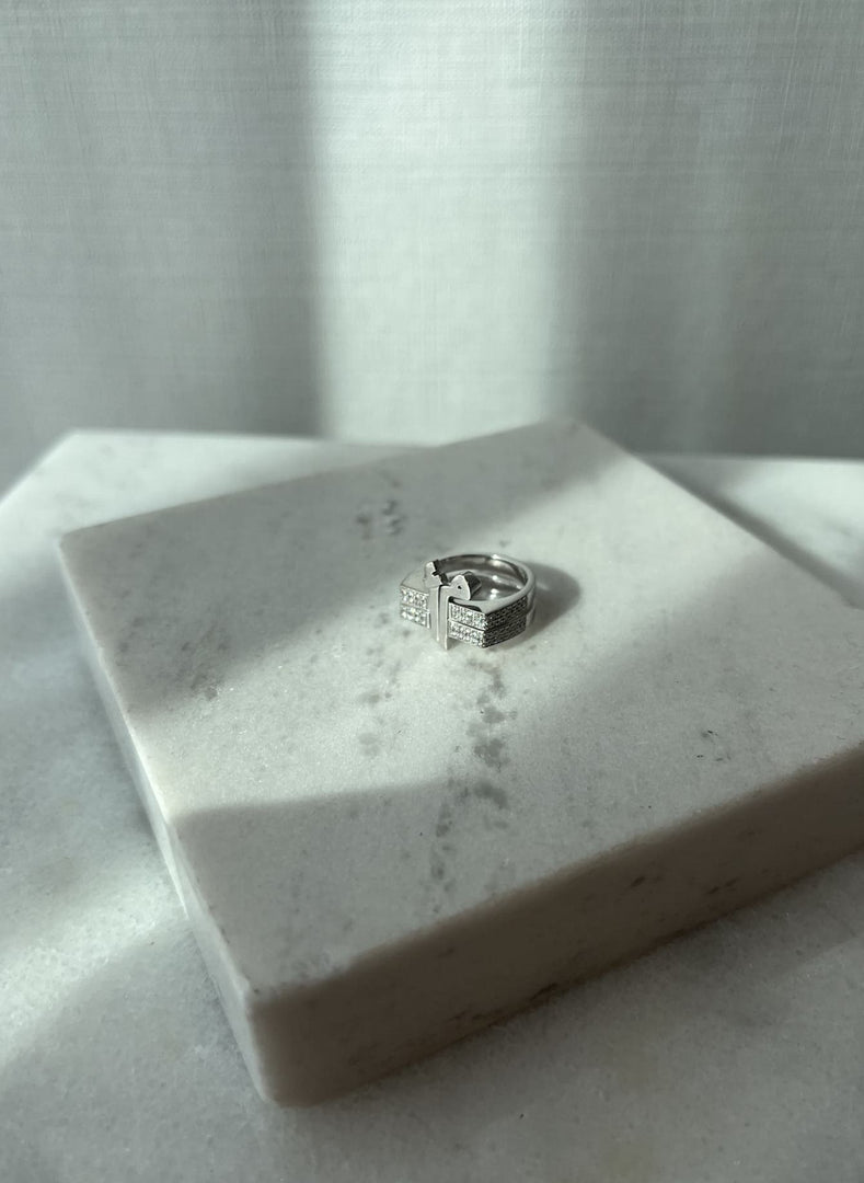 Flat Top Thick Duo Rings Diamond Bands - Alef & Meem - HIBA JABER