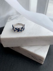 Half Zigzag Blue Sapphires with Diamond Droplet Ring - HIBA JABER