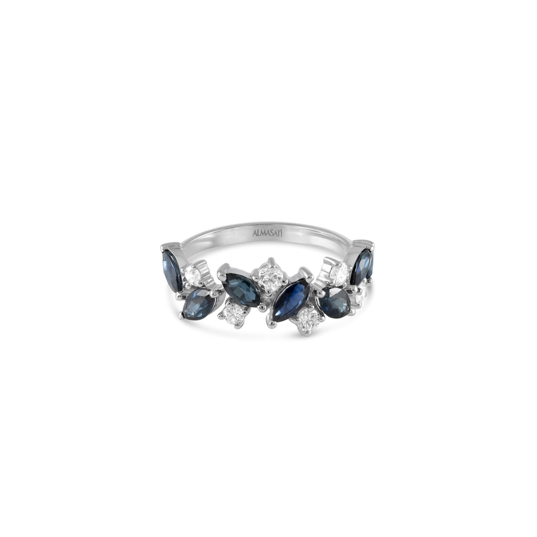 Half Zigzag Blue Sapphires with Diamond Droplet Ring - HIBA JABER
