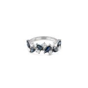 Half Zigzag Blue Sapphires with Diamond Droplet Ring - HIBA JABER