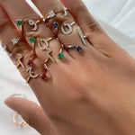 Load image into Gallery viewer, Initial Gemstone Open Ring - HIBA JABER

