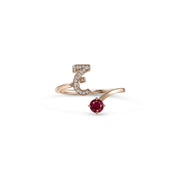 Initial Gemstone Open Ring - Ruby / Set in Diamonds - HIBA JABER