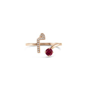 Initial Gemstone Open Ring - Ruby / Set in Diamonds - HIBA JABER