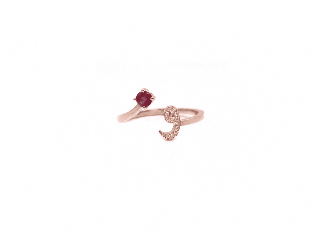 Initial Gemstone Open Ring - Ruby / Set in Diamonds - HIBA JABER