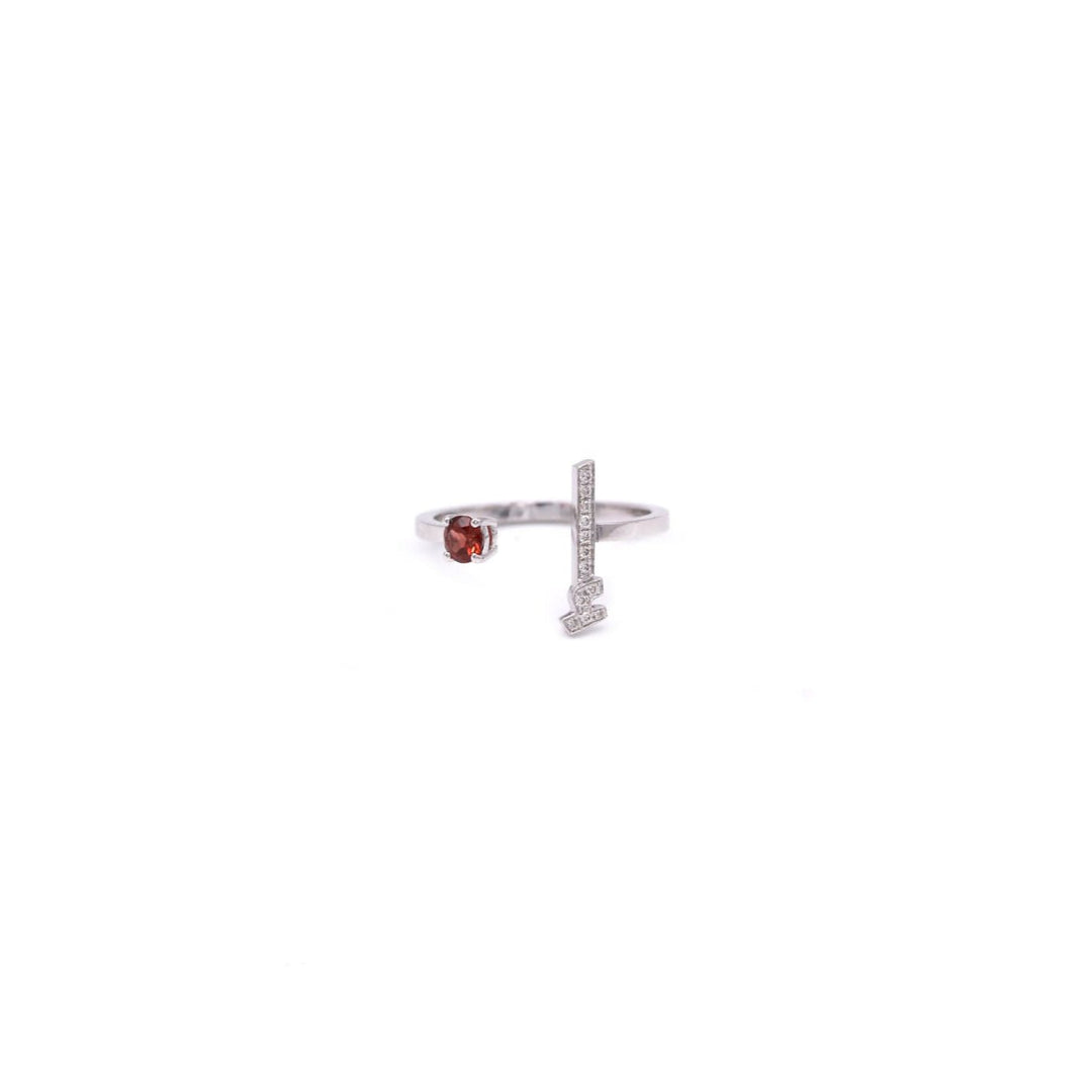 Initial Gemstone Open Ring - Ruby / Set in Diamonds - HIBA JABER
