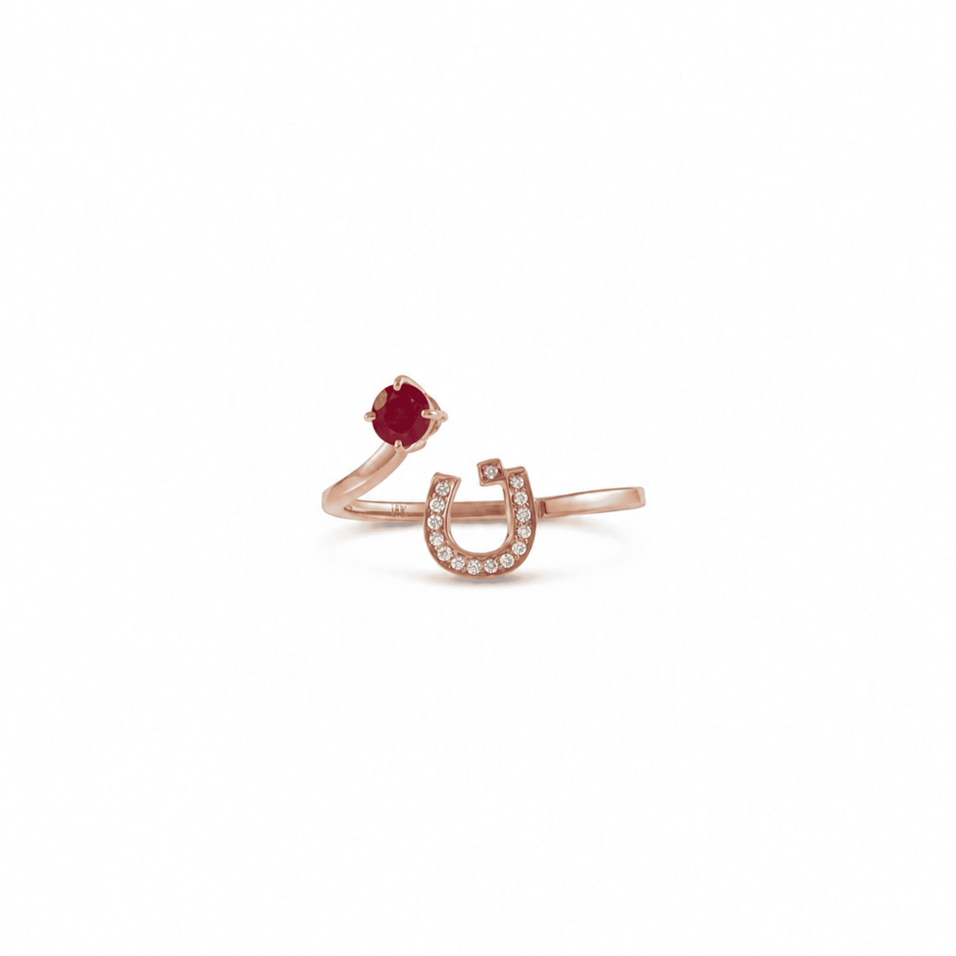 Initial Gemstone Open Ring - Ruby / Set in Diamonds - HIBA JABER