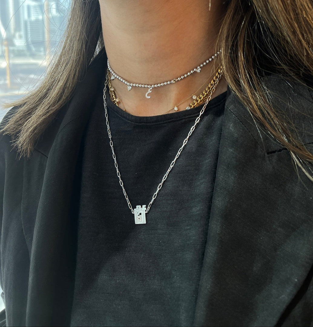 Initial Heart Diamond Droplet Ball Choker - HIBA JABER