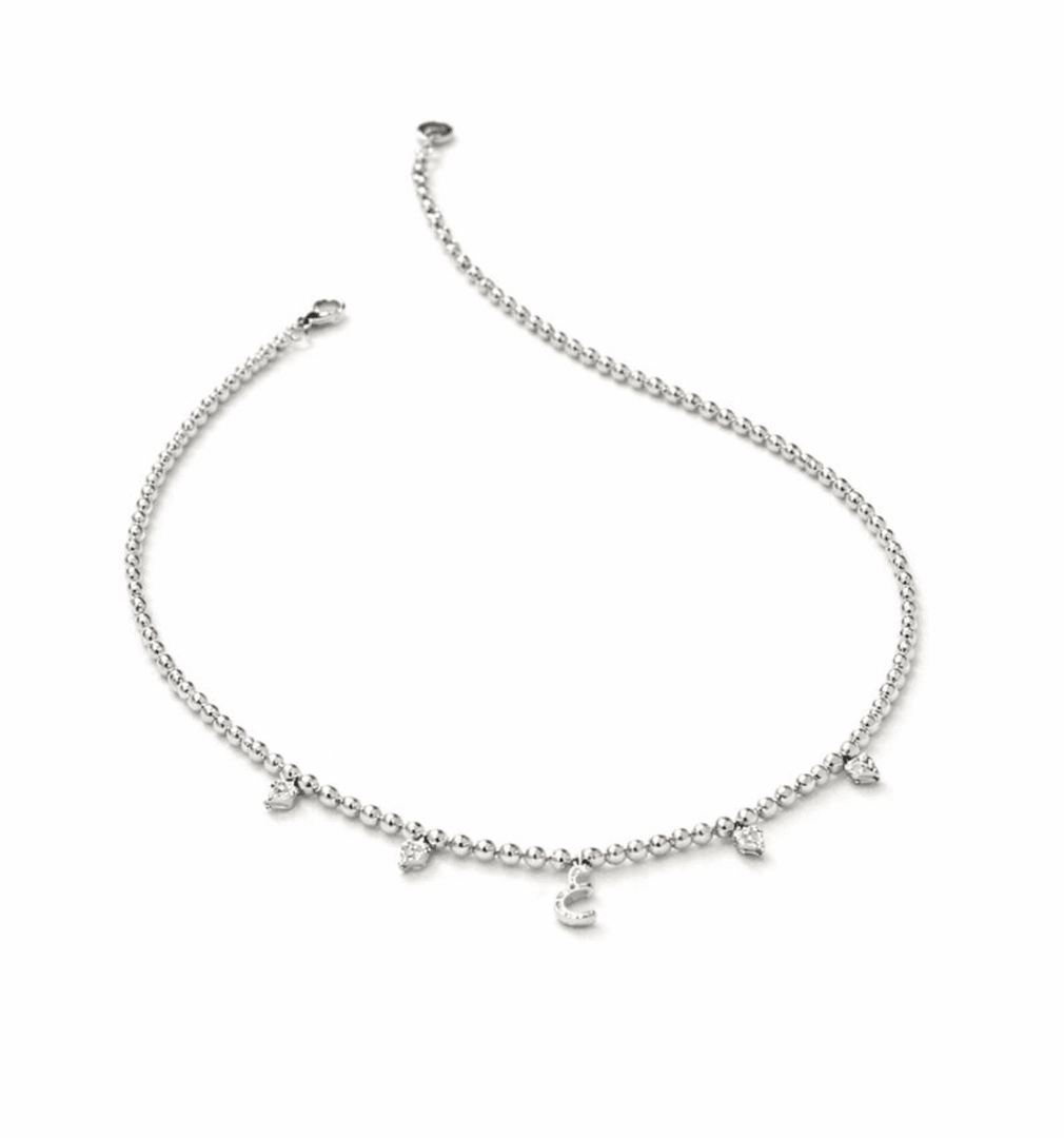 Initial Heart Diamond Droplet Ball Choker - HIBA JABER
