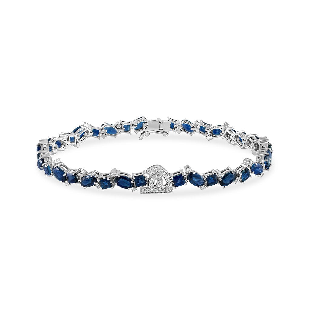 Initial Multi Shaped Sapphire Bracelet with Diamond Drops - HIBA JABER
