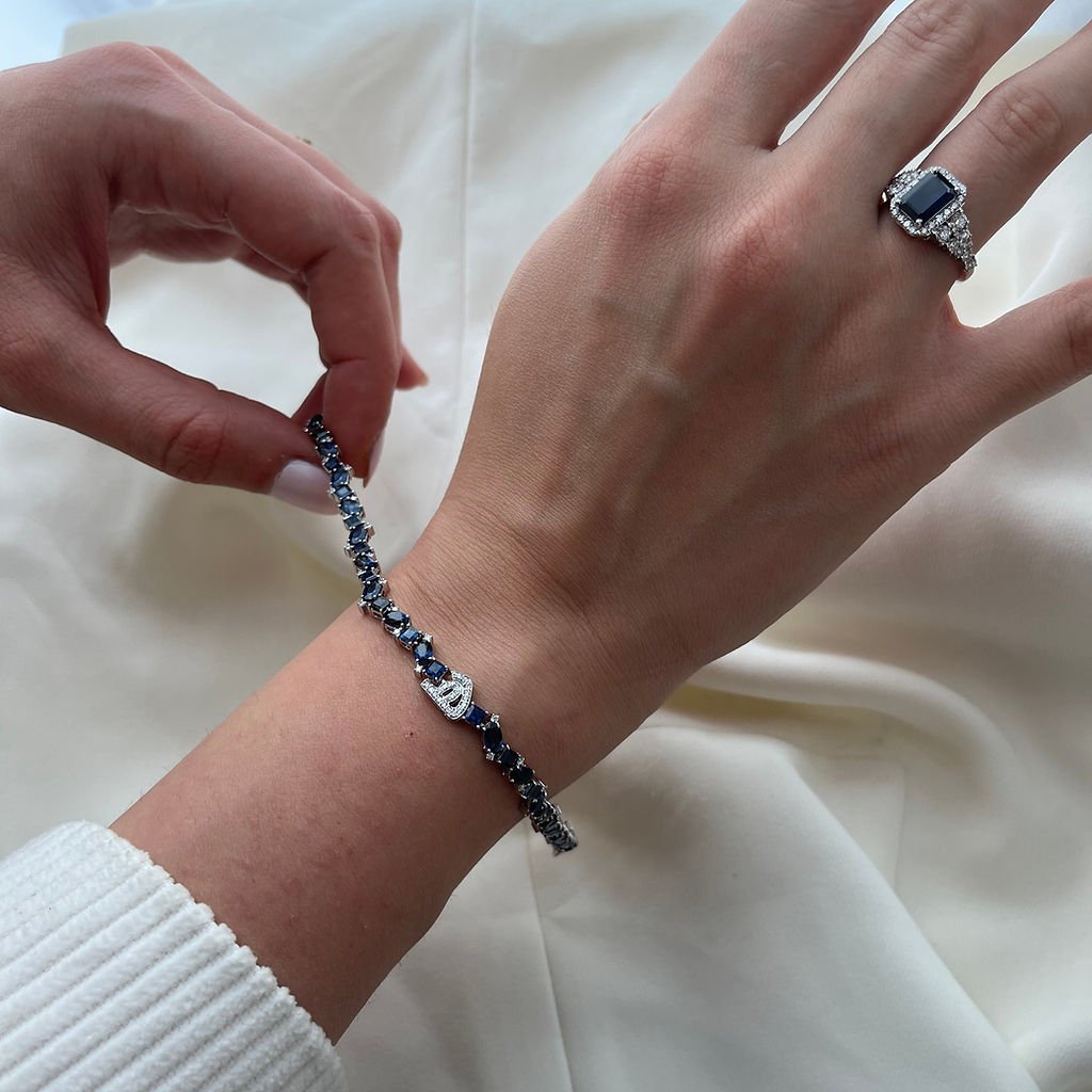 Initial Multi Shaped Sapphire Bracelet with Diamond Drops - HIBA JABER