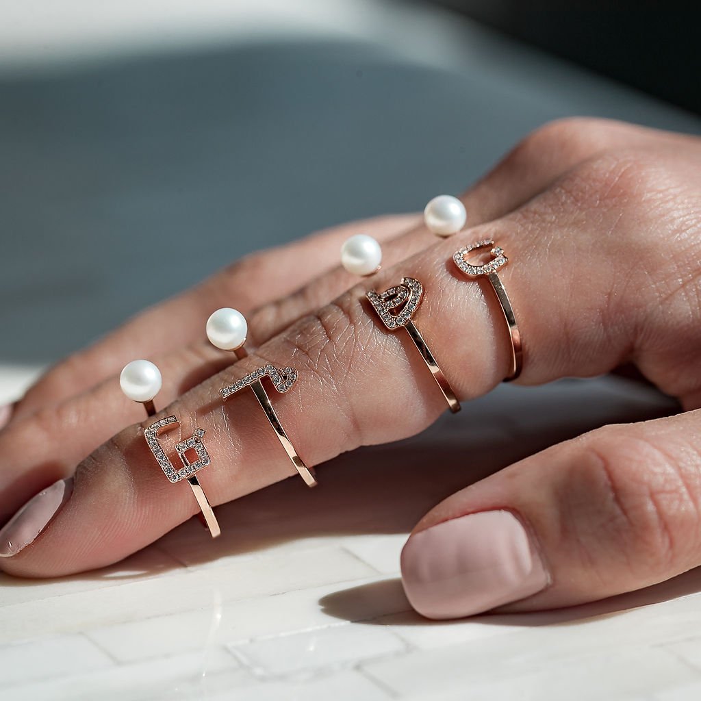 Initial Pearl Drop Ring - HIBA JABER