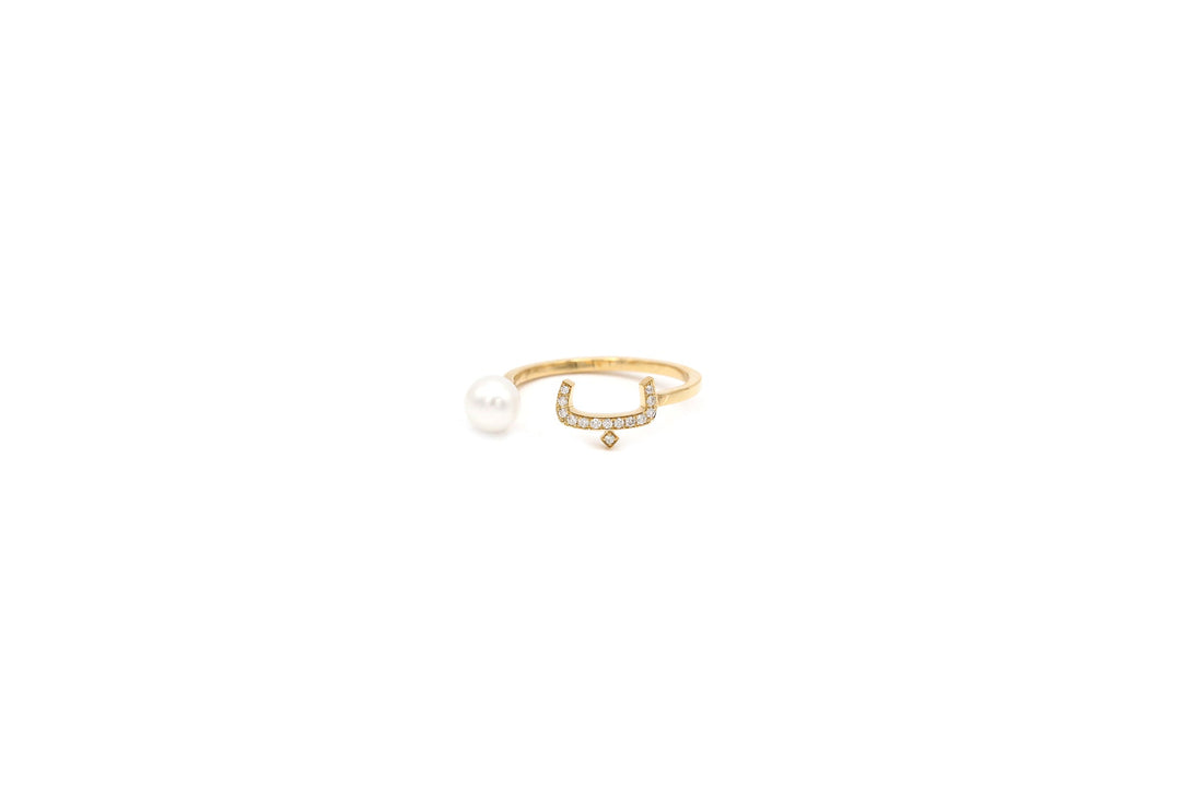 Initial Pearl Drop Ring - Diamonds - HIBA JABER