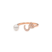 Initial Pearl Drop Ring - Diamonds - HIBA JABER