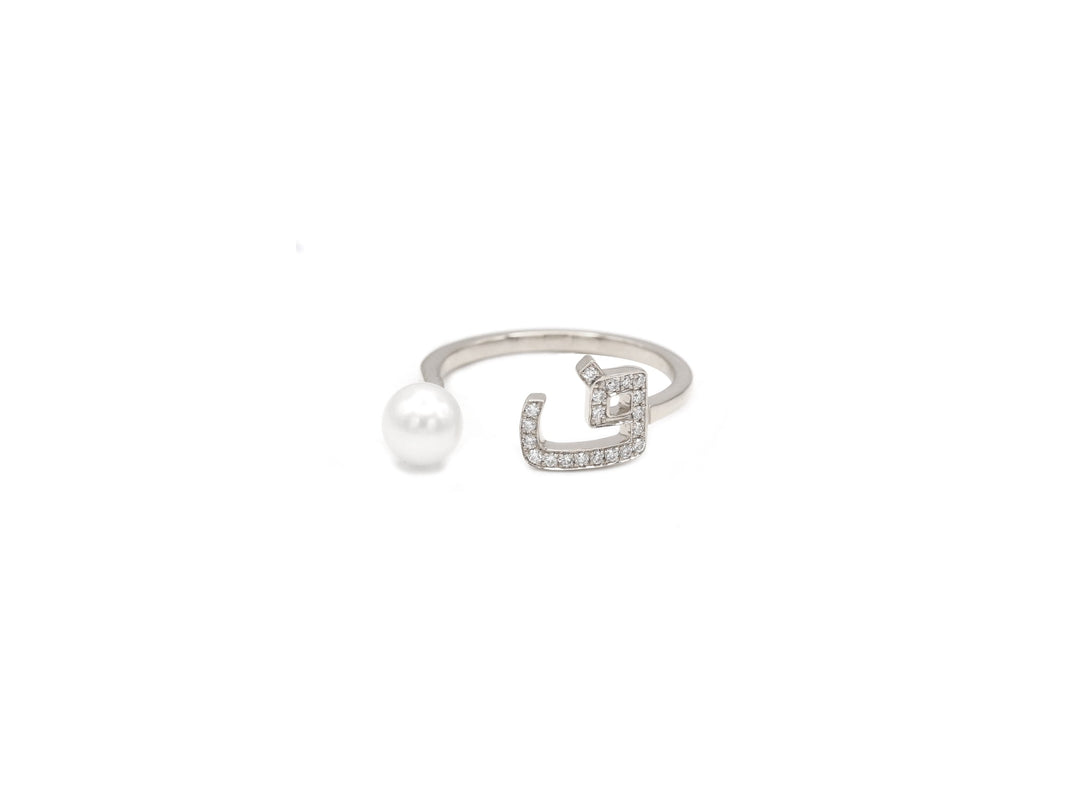 Initial Pearl Drop Ring - Diamonds - HIBA JABER