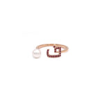 Load image into Gallery viewer, Initial Pearl Drop Ring - Rubies - HIBA JABER
