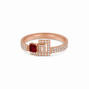 Initial Thick Open Ring - With Princess Red Ruby - HIBA JABER