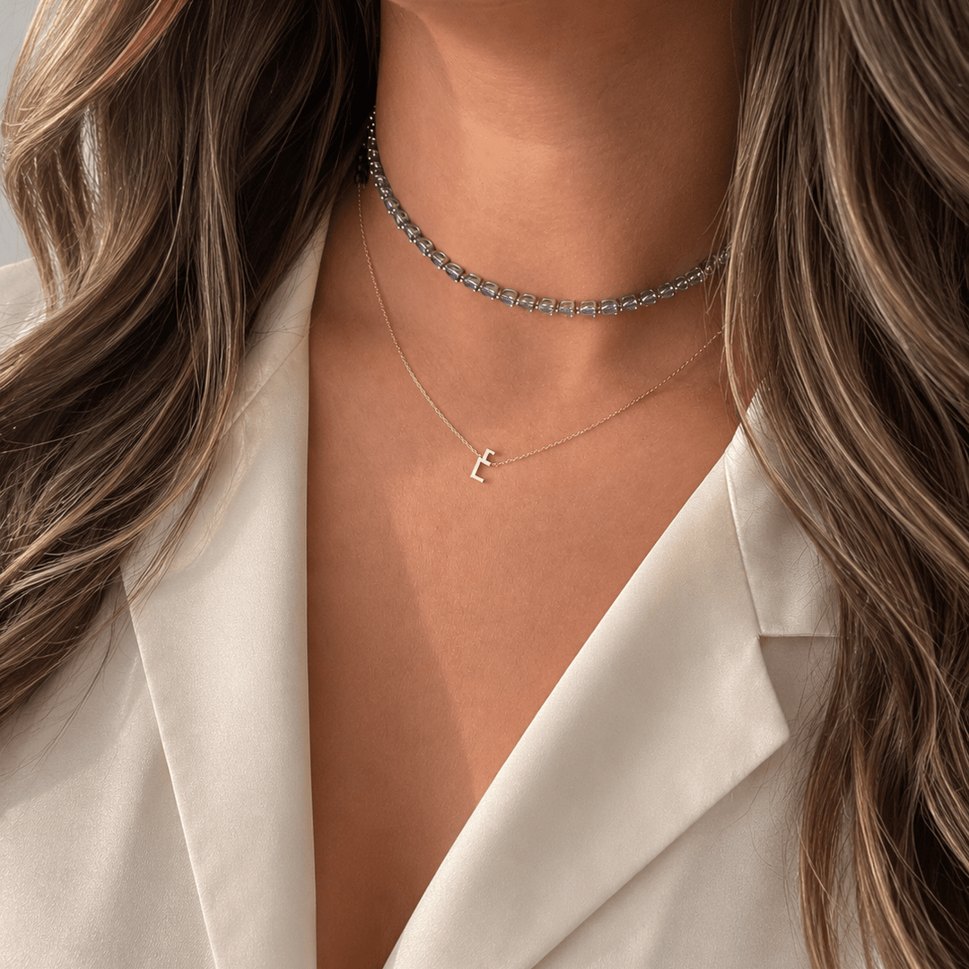 Mini Initial Necklace Set in Diamonds - HIBA JABER