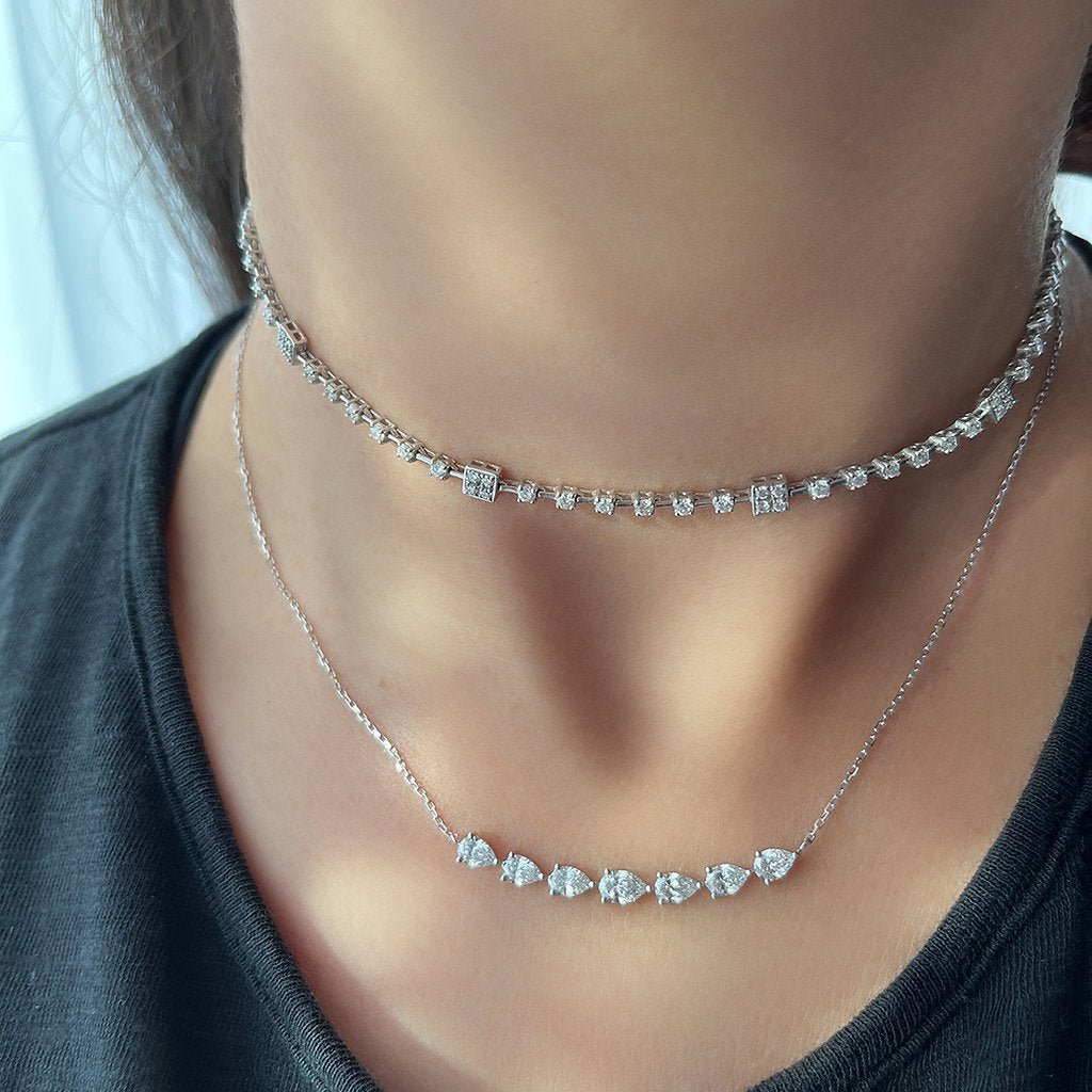 Mini Pear Cut Diamond Tennis Necklace - HIBA JABER