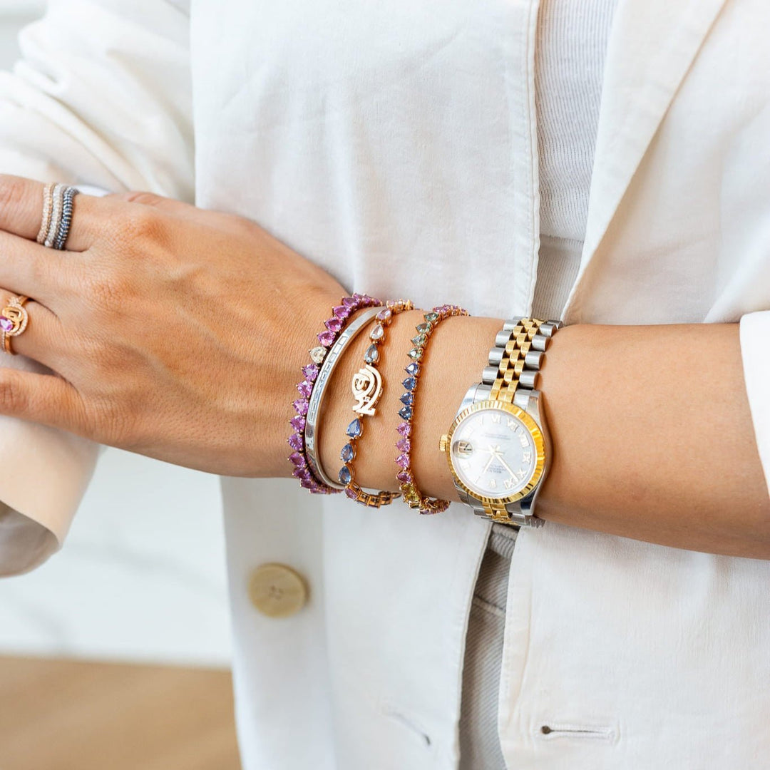 Multi Colored Heart Sapphire Bracelet - White Gold - HIBA JABER