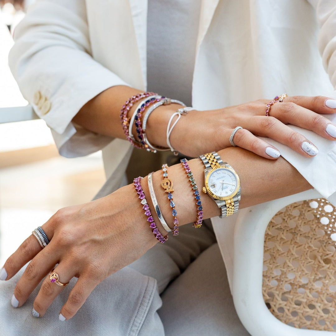 Multi Colored Heart Sapphire Bracelet - White Gold - HIBA JABER