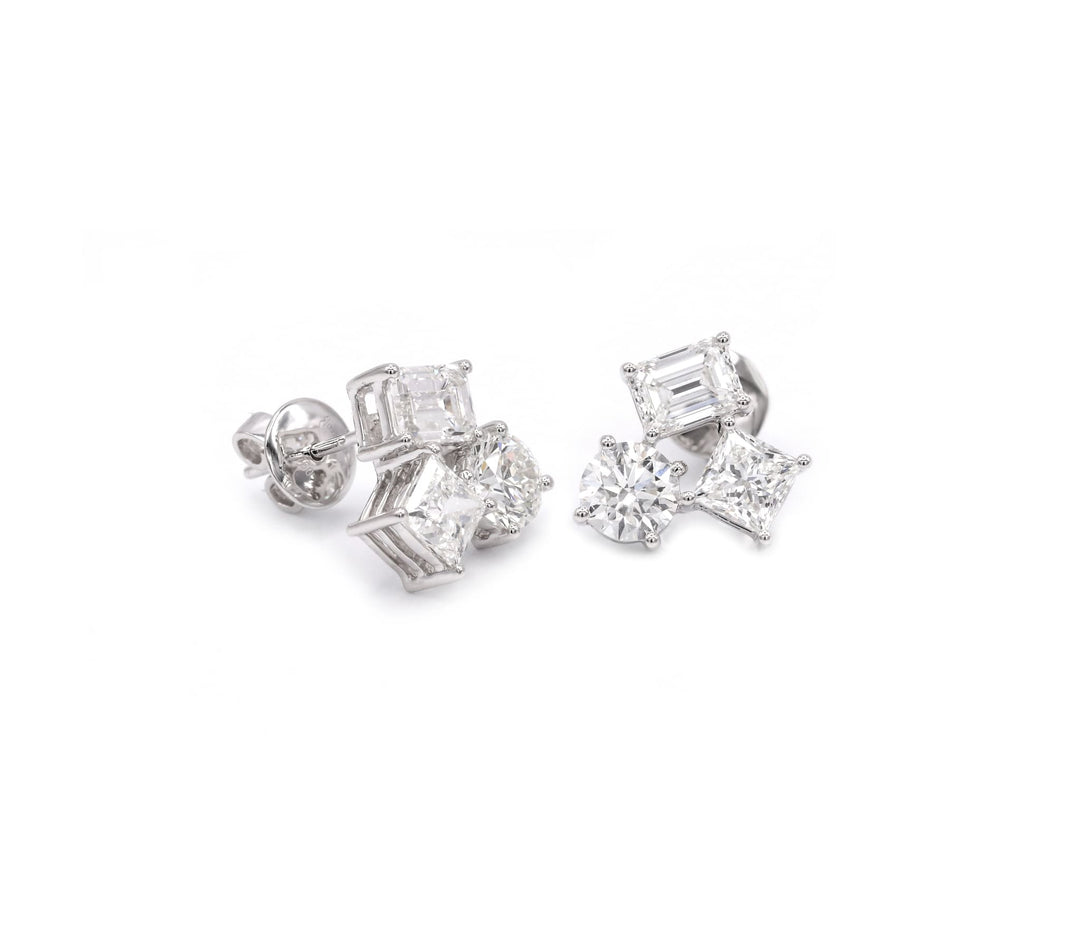 Multi Shape Trio Diamond and Emerald Earrings Set - HIBA JABER