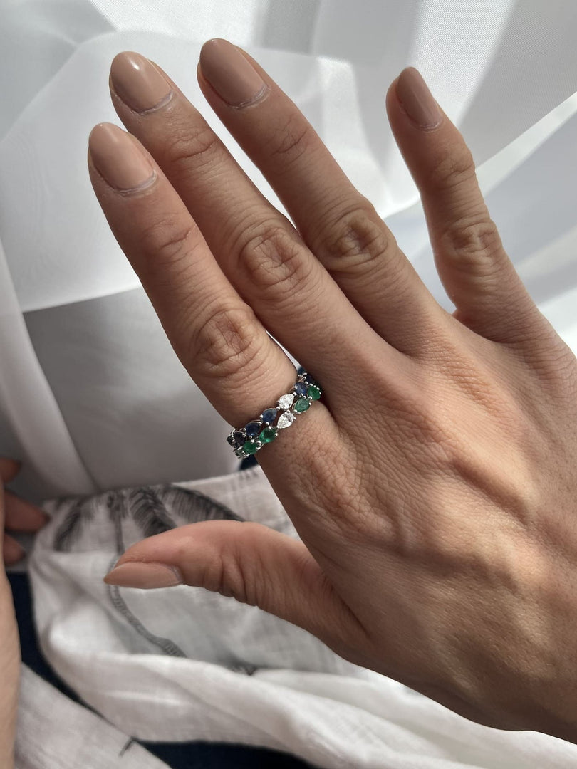 Odd One Out Ring | Green Emerald Pears Sideways - HIBA JABER