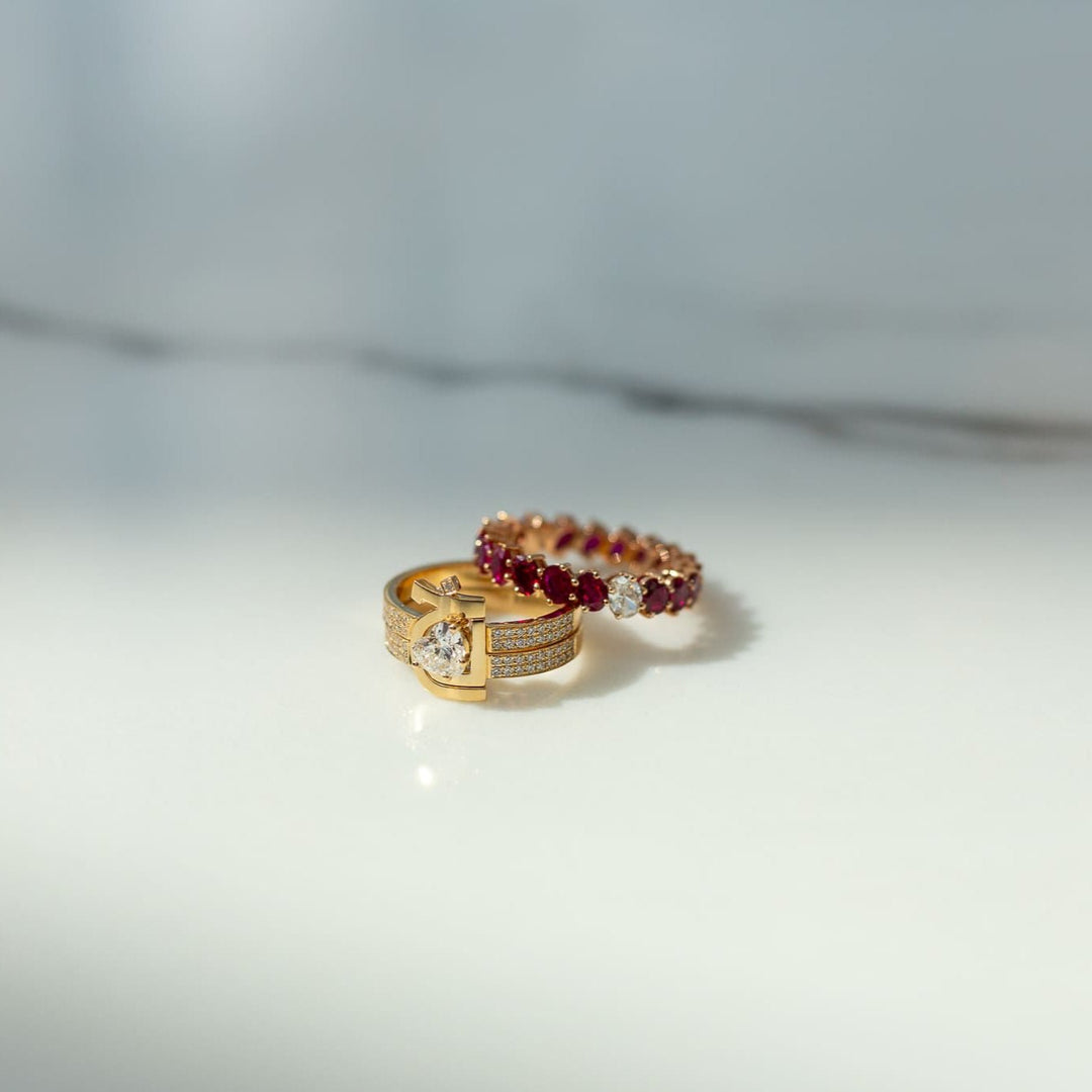 Odd One Out Slanted Oval Ring / Red Rubies - HIBA JABER