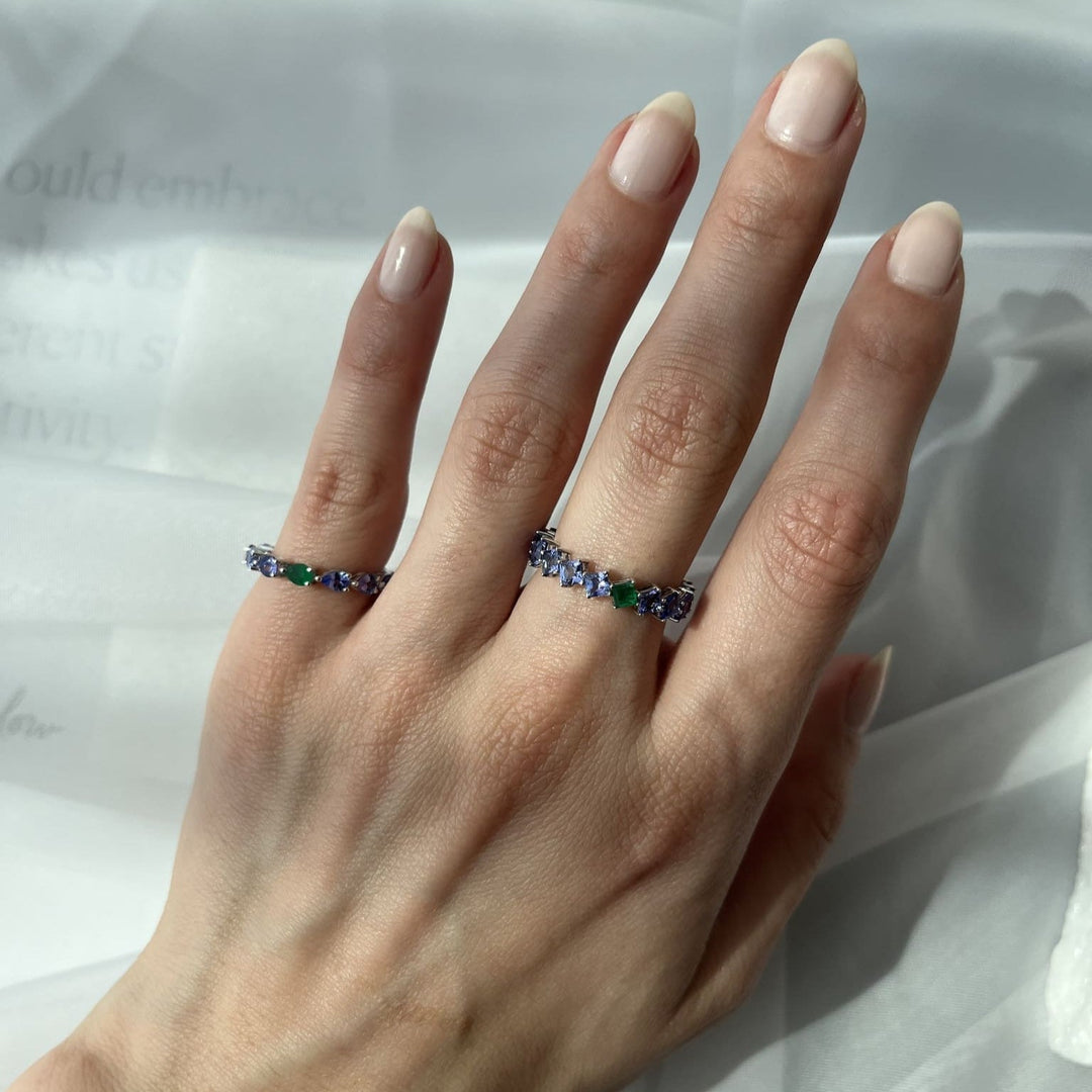 Odd One Out Slanted Princess Ring/ Blue Tanzanite - HIBA JABER