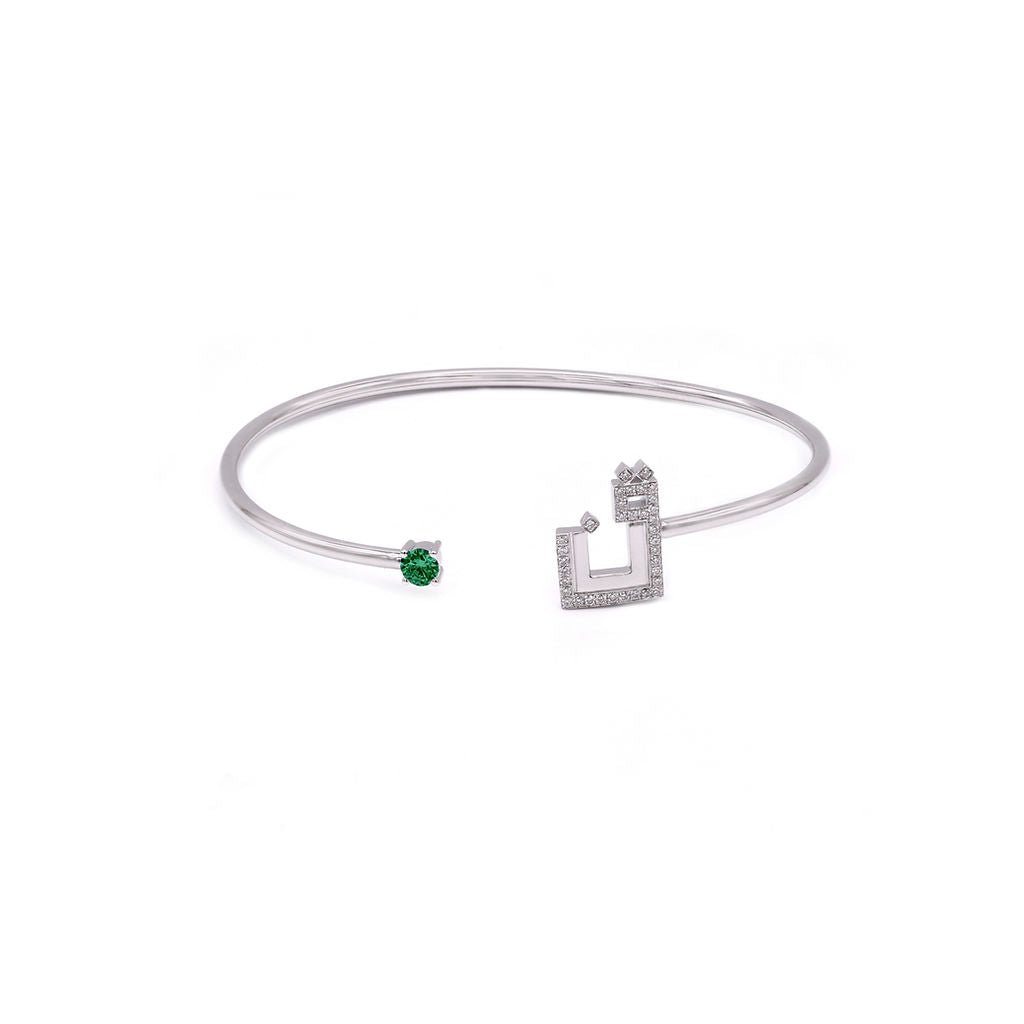 Open Bangle with a Colored Gemstone - HIBA JABER