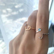 Open Ring with Topaz with Letter - JEEM - HIBA JABER