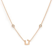 Plain Initial Gold Necklace - With diamonds on the Sides - HIBA JABER
