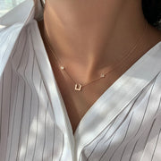 Plain Initial Gold Necklace - With diamonds on the Sides - HIBA JABER