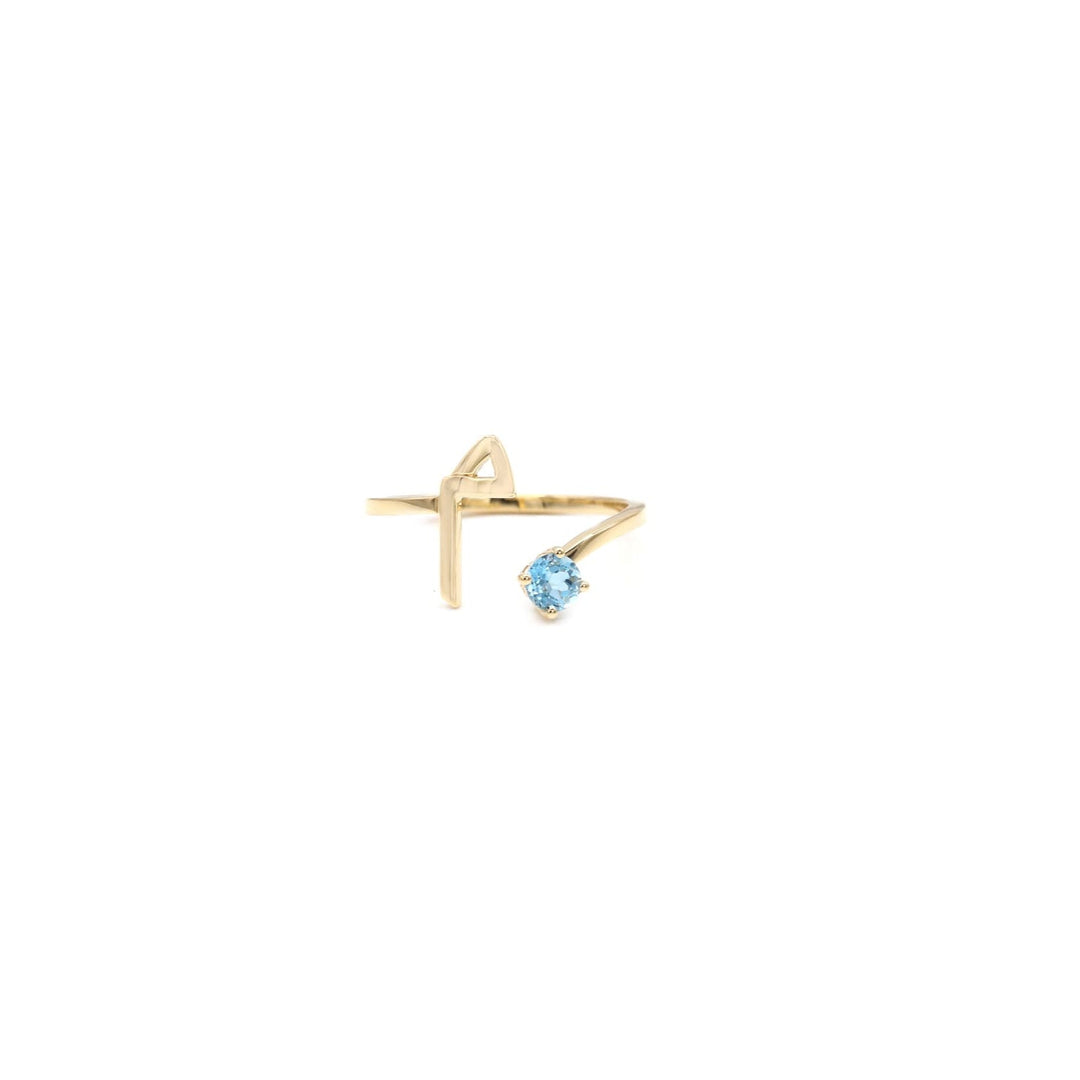 Plain Initial Open Ring with a Gemstone - HIBA JABER