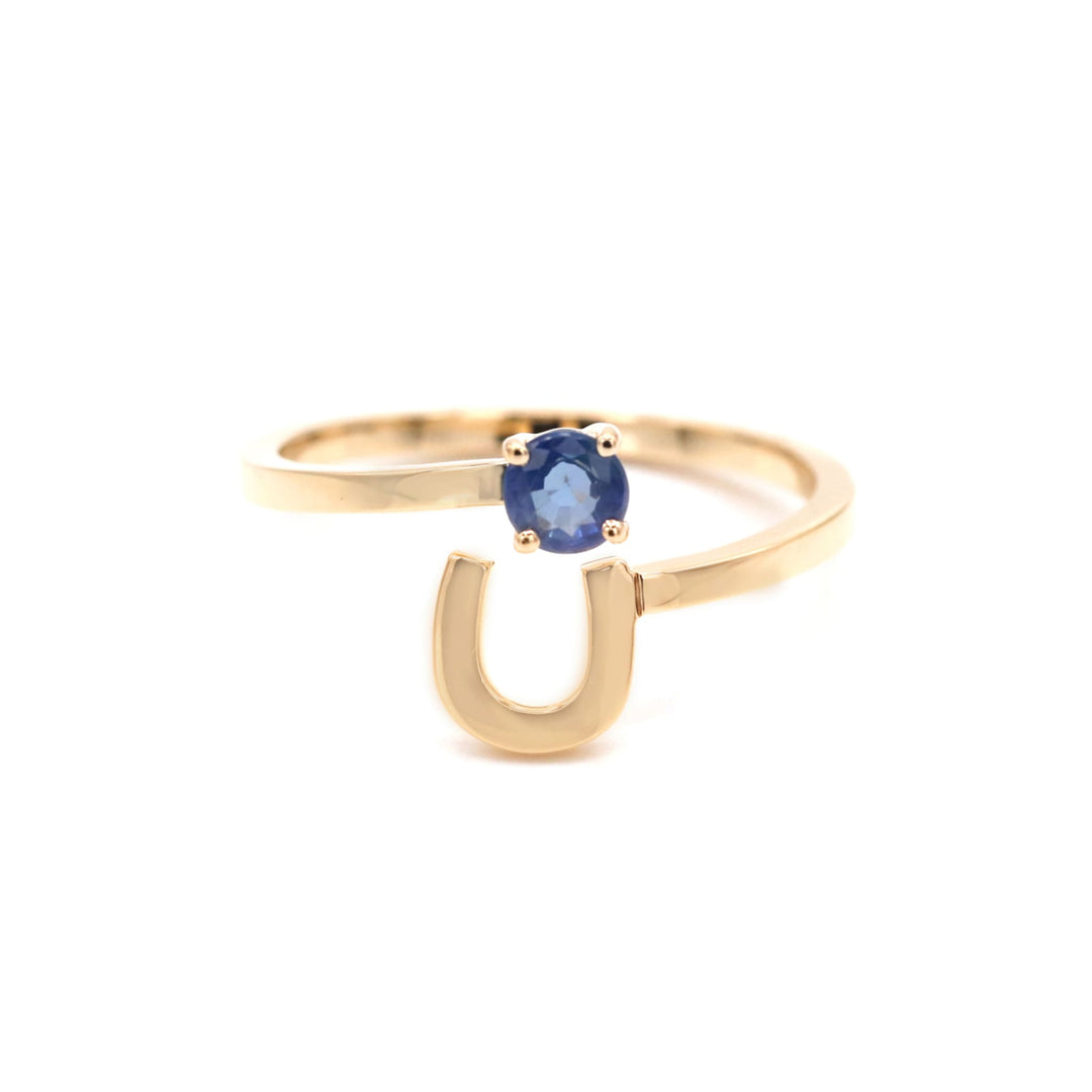 Plain Initial Open Ring with a Gemstone - HIBA JABER