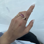 Plain Initial Open Ring with a Gemstone - HIBA JABER