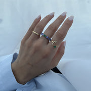 Plain Initial Open Ring with a Gemstone - HIBA JABER