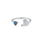 Load image into Gallery viewer, Plain Initial Open Ring with a Sapphire Heart - HIBA JABER
