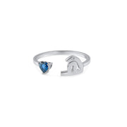 Plain Initial Open Ring with a Sapphire Heart - HIBA JABER