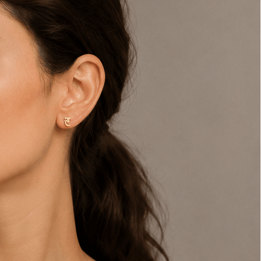 Plain Single Initial Earring - Single Piece - HIBA JABER