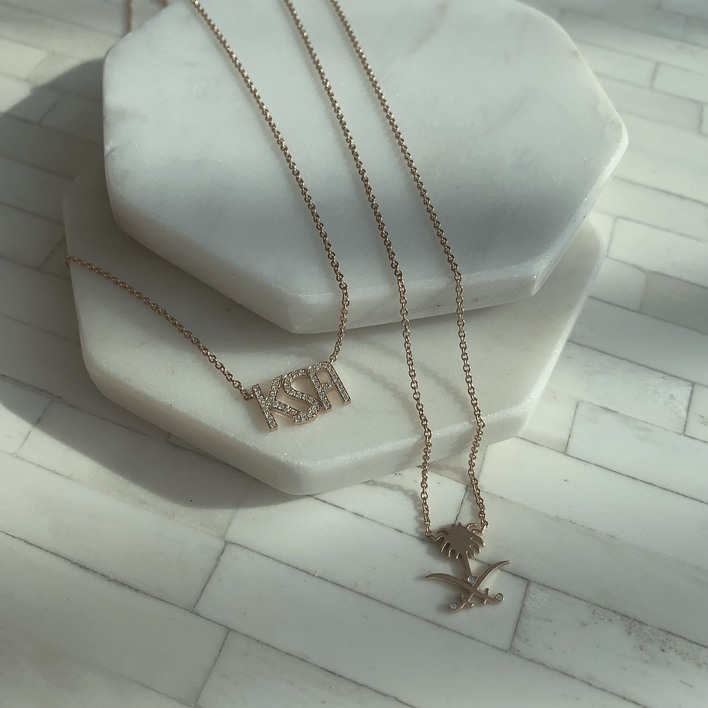 Saudi Emblem Rose Gold Necklace - Yellow - HIBA JABER