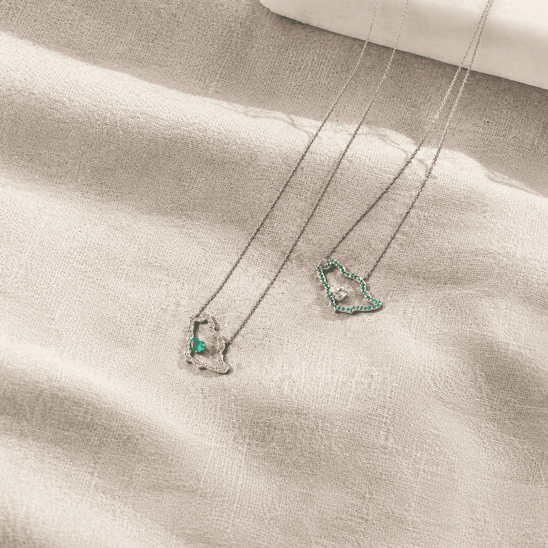 Saudi Map Heart Emerald Necklace - Saudi National Day - HIBA JABER