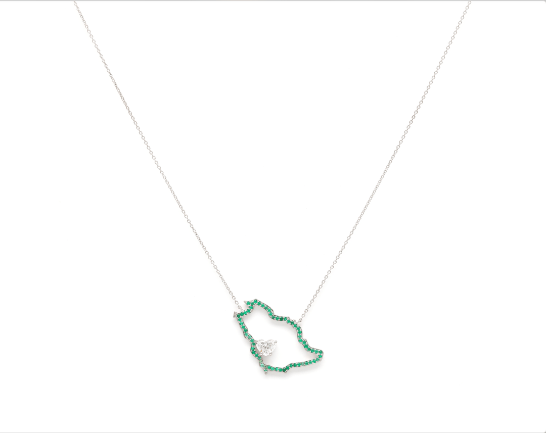 Saudi Map Heart Emerald Necklace - Saudi National Day - HIBA JABER