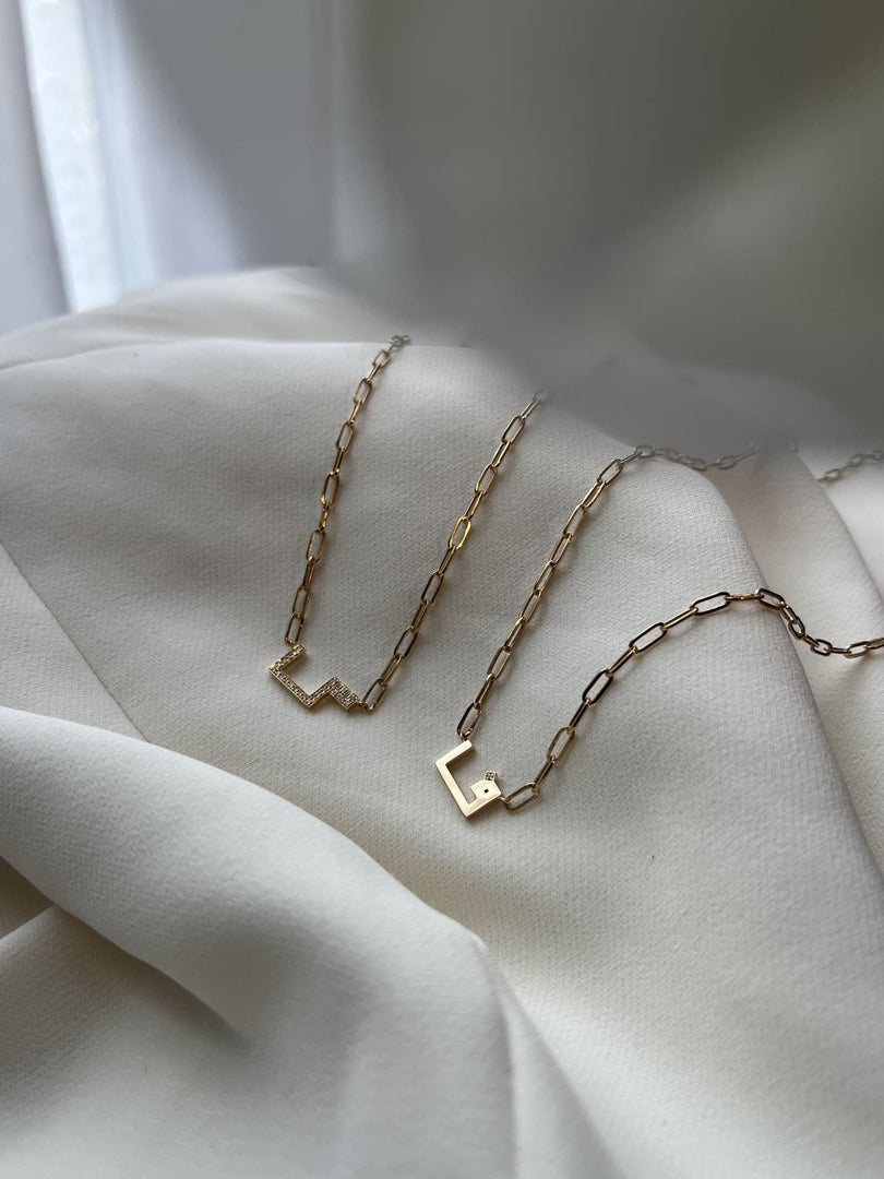Single Initial Necklace in Bold Chain - Set in Diamonds - HIBA JABER