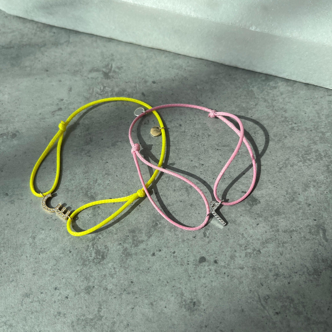 Single Initial Thread Bracelet - Set in Diamonds - HIBA JABER