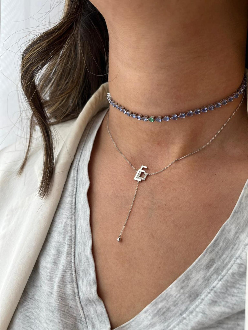 T shape Necklace - 3a & noon (Two Letters and One Set in Diamonds) - HIBA JABER