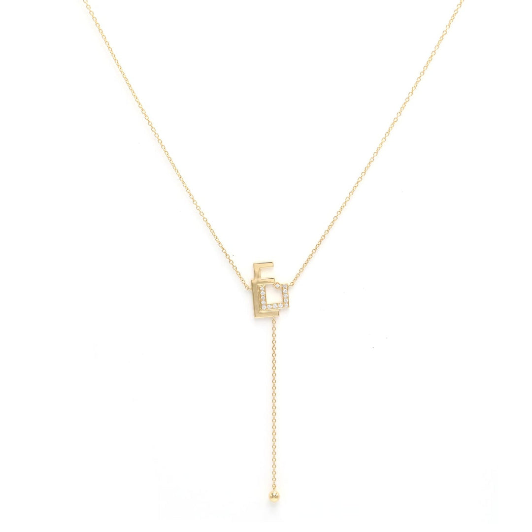 T shape necklace - Two Letters and one set in diamonds - HIBA JABER