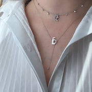 T shape necklace - Two Letters and one set in diamonds - HIBA JABER